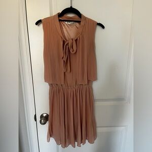 Elegant Peach Pleated Dress with Bow​